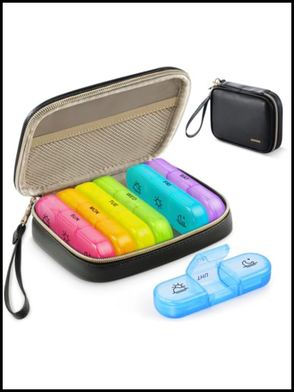 Weekly Pill Organizer 3 Times a Day PU Leather Travel Bag 21 Compartments